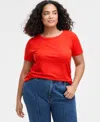 On 34th Women's Plus Size Ribbed T-shirt, Created For Macy's In Fiery Red