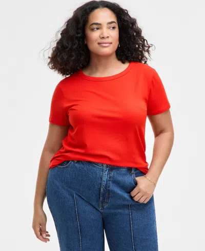 On 34th Women's Plus Size Ribbed T-shirt, Created For Macy's In Fiery Red