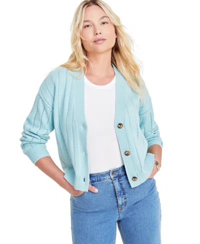 On 34th Women's Pointelle-stitch Cardigan, Created For Macy's In Green Mist