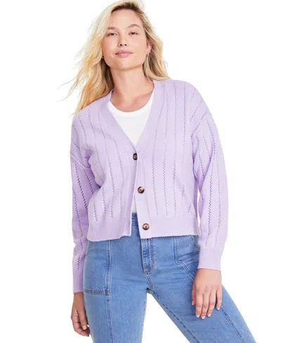 On 34th Women's Pointelle-stitch Cardigan, Created For Macy's In Larkspur
