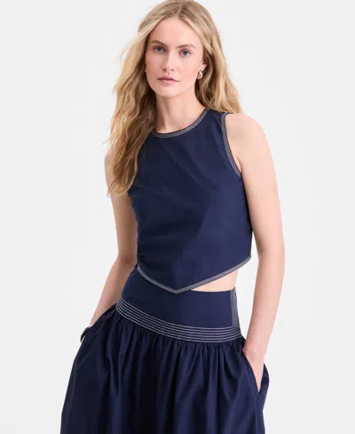 On 34th Women's Poplin Tie-back Tank Top, Macy's Exclusive In Blue