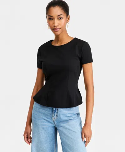On 34th Women's Princess Seam Short-sleeve Ponte Top, Macy's Exclusive In Black
