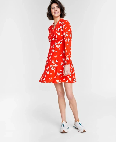 On 34th Women's Print Collared Mini Dress, Created For Macy's In Rave Red Combo
