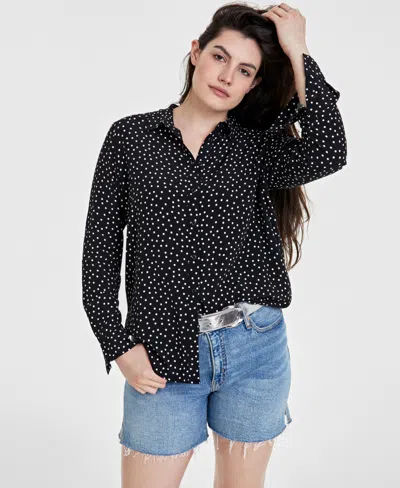On 34th Women's Printed Collared Shirt, Created For Macy's In Deep Black Combo