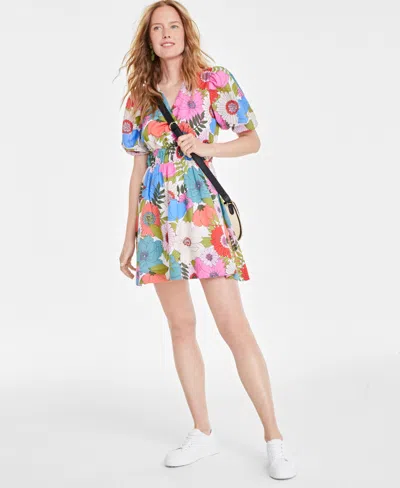 On 34th Women's Printed Elbow-sleeve Mini Dress, Created For Macy's In Multi