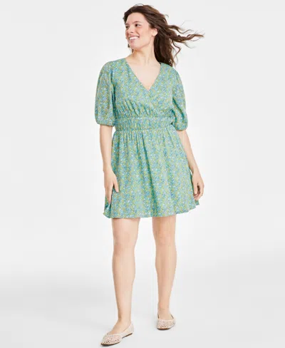 On 34th Women's Printed Elbow-sleeve Mini Dress, Created For Macy's In Creme Mint Combo