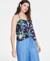 On 34th Women's Printed Knot-front Tank, Created For Macy's In Intrepid Blue