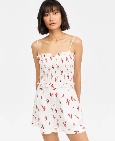 On 34th Womens Printed Smocked Tank Printed Pleated Shorts Macys Exclusive In White