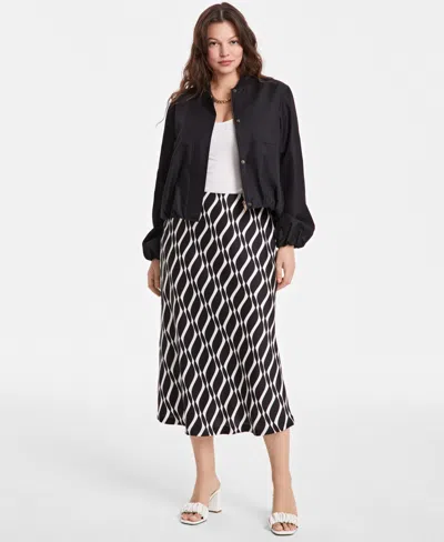 On 34th Women's Printed Midi Slip Skirt, Exclusively At Macy's In Deep Black