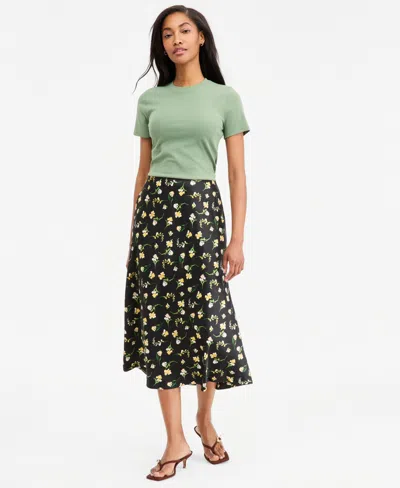 On 34th Women's Printed Midi Slip Skirt, Macy's Exclusive In Black Ivy
