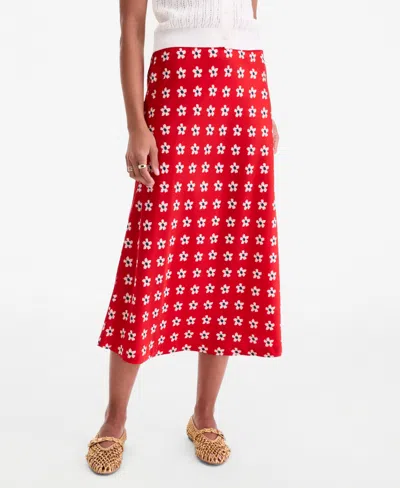 On 34th Women's Printed Midi Slip Skirt, Macy's Exclusive In Fiesta Red Combo