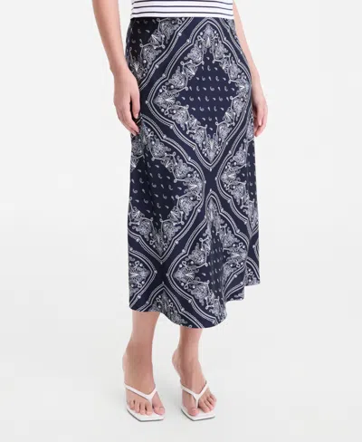 On 34th Women's Printed Midi Slip Skirt, Macy's Exclusive In Intrepid Blue Combo