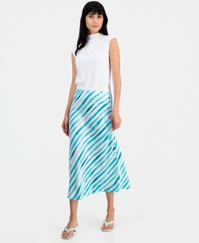 On 34th Women's Printed Midi Slip Skirt, Macy's Exclusive In Teal Quartz Combo