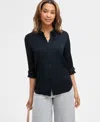 On 34th Women's Printed Pintuck Blouse, Exclusively At Macy's In Deep Black