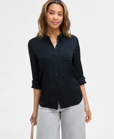 On 34th Women's Printed Pintuck Blouse, Exclusively At Macy's In Deep Black