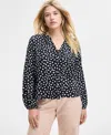 On 34th Women's Long-sleeve Pintucked Blouse, Created For Macy's In Deep Black Combo