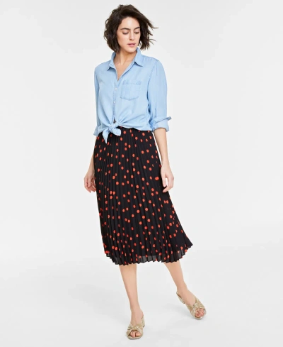 On 34th Women's Printed Pleated A-line Midi Skirt, Created For Macy's In Black,red Combo