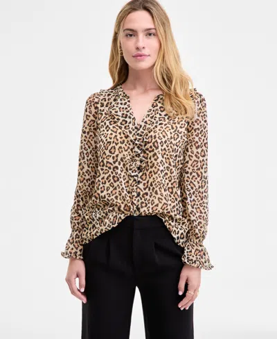 On 34th Women's Printed Ruffle Chiffon Blouse, Macy's Exclusive In Neutral