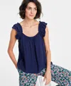 On 34th Women's Printed Ruffle-strap Swingy Tank, Created For Macy's In Intrepid Blue