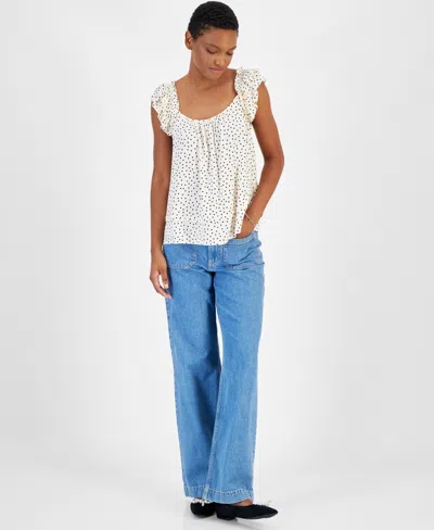 On 34th Women's Printed Ruffle-strap Swingy Tank, Created For Macy's In Pastel Tan Combo