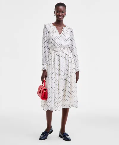 On 34th Women's Printed Ruffle-trim Long-sleeve Midi Dress, Macy's Exclusive In White