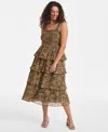 On 34th Women's Printed Smocked Ruffle-tiered Midi Dress, Exclusively At Macy's In Sunset Nude