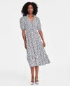 On 34th Women's Printed Tiered Midi Dresss, Created For Macy's In Deep Black Cm