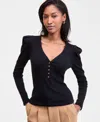 On 34th Womens Puff Shoulder Long Sleeve Henley T Shirt Xxs 4x Macys Exclusive In Black