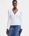On 34th Women's Puff-shoulder Long-sleeve Henley T-shirt, Macy's Exclusive In White