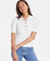 On 34th Women's Puff Sleeve Cable Polo Short-sleeve Sweater, Exclusively At Macy's In Washed White