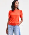 On 34th Women's Mock Neck Elbow-sleeve Top, Created For Macy's In Orange