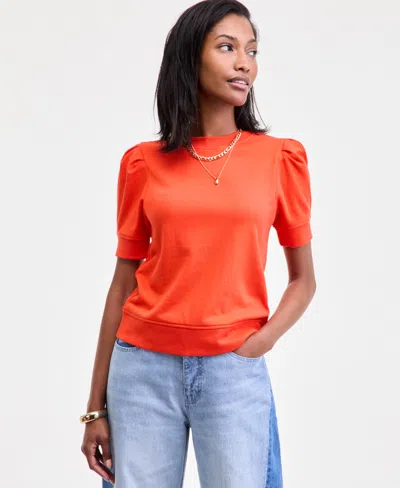 On 34th Women's Puff-sleeve French Terry Sweatshirt, Macy's Exclusive In Orange