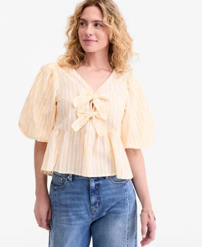 On 34th Women's Puff-sleeve Tie-front Peplum Blouse, Macy's Exclusive In Brown