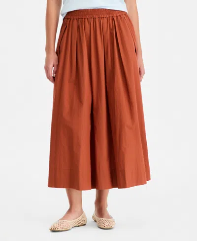 On 34th Women's Pull-on Poplin Midi Skirt, Macy's Exclusive In Brown