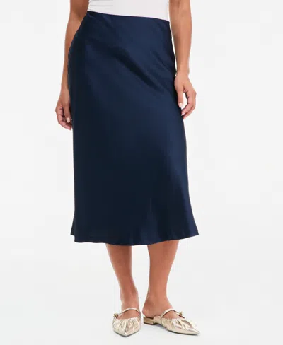 On 34th Women's Pull-on Satin Slip Skirt, Macy's Exclusive In Basic Navy