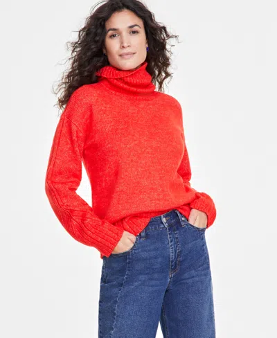 On 34th Women's Relaxed Ribbed-detail Turtleneck Sweater, Exclusively At Macy's In Fiery Red