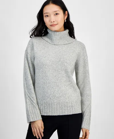 On 34th Women's Relaxed Ribbed-detail Turtleneck Sweater, Exclusively At Macy's In Light Grey