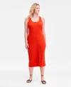 On 34th Women's Rib-knit Button Down Midi Dress, Exclusively At Macy's In Red