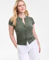 On 34th Women's Rib-knit Short-sleeve Button Front Top, Exclusively At Macy's