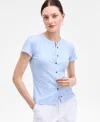 On 34th Women's Rib-knit Short-sleeve Button Front Top, Exclusively At Macy's