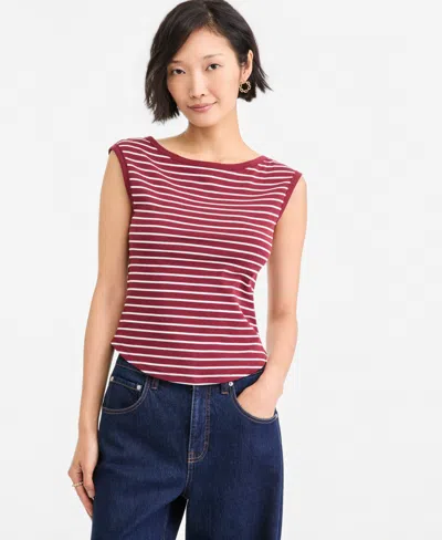 On 34th Women's Ribbed Boat-neck Tank, Macy's Exclusive In Dark Rust Combo