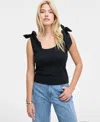 On 34th Women's Ribbed Bow-shoulder Tank Top, Exclusively At Macy's In Deep Black