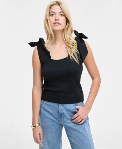 On 34th Women's Ribbed Bow-shoulder Tank Top, Exclusively At Macy's In Deep Black