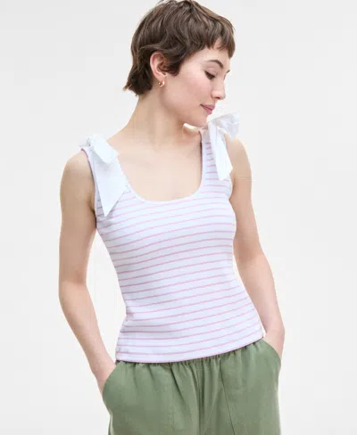 On 34th Women's Ribbed Bow-shoulder Tank Top, Exclusively At Macy's In Lavender Combo