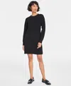 On 34th Women's Ribbed Crewneck Sweater Dress, Created For Macy's In Deep Black