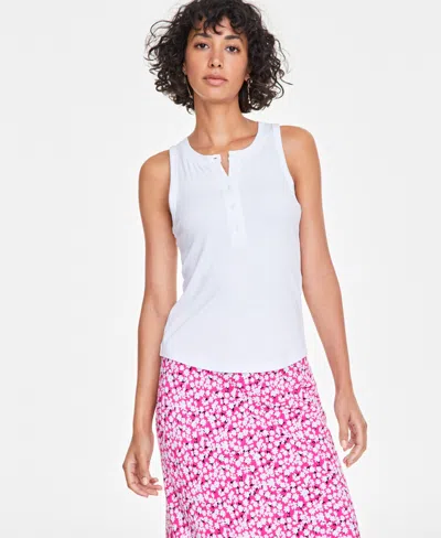 On 34th Women's Ribbed Henley Sleeveless Tank Top, Exclusively At Macy's In Bright White