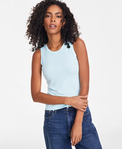 On 34th Women's Ribbed High-neck Tank Top, Xxs-4x, Created For Macy's In Blue Chiff