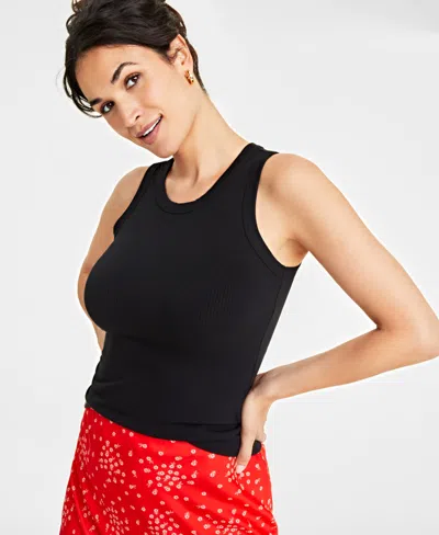 On 34th Women's Ribbed High-neck Tank Top, Xxs-4x, Created For Macy's In Deep Black