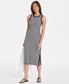 On 34th Women's Ribbed Knit Midi Dress, Exclusively At Macy's In Deep Black Stripe