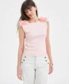 On 34th Women's Ribbed Rosette Shoulder Tank Top, Exclusively At Macy's In Pink Dogwood